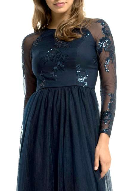 **Chi Chi London Navy Sequined Maxi Dress